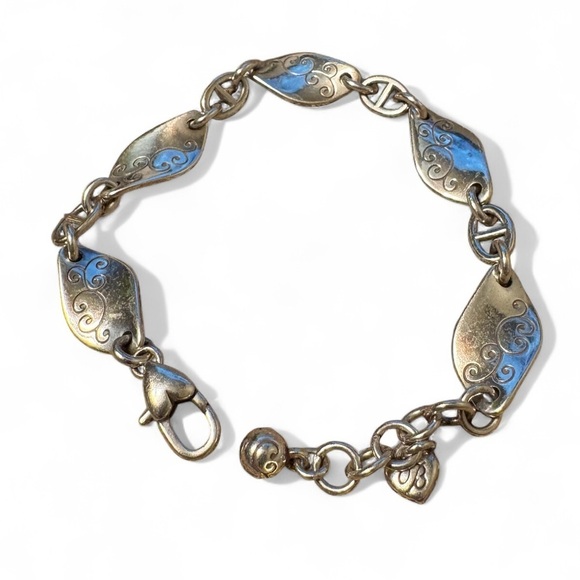 Brighton Jewelry - Brighton Twirl Twist Silver Plated Scrollwork Bracelet Links Etched Swirl Leaf